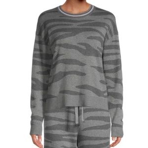 Splendid Women's Tiger Print Dropped Shoulder Gray Sweater, size XL